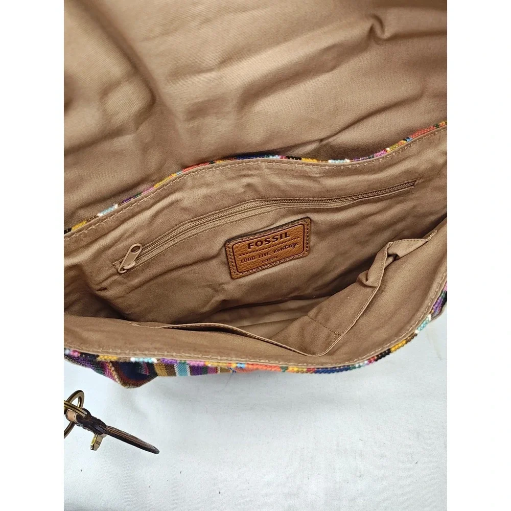 Fossil Grayson Flap‎ Stripe Crossbody Bag NWT Colorful Woven Canvas Leather